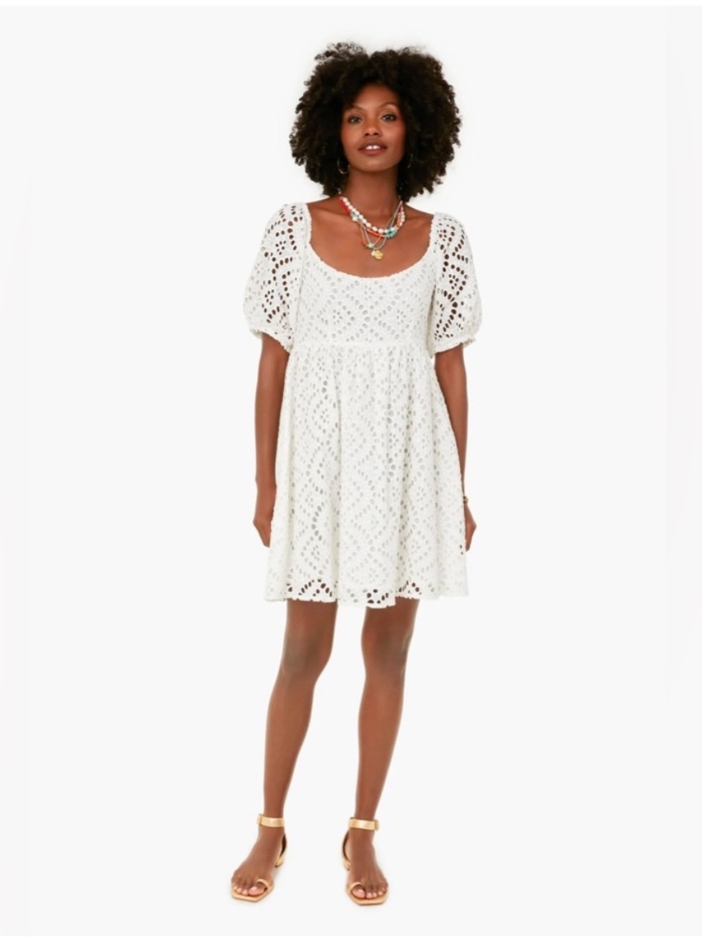 Tuckernuck Abigail White Eyelet Puff-Sleeve Babydoll Mini Dress